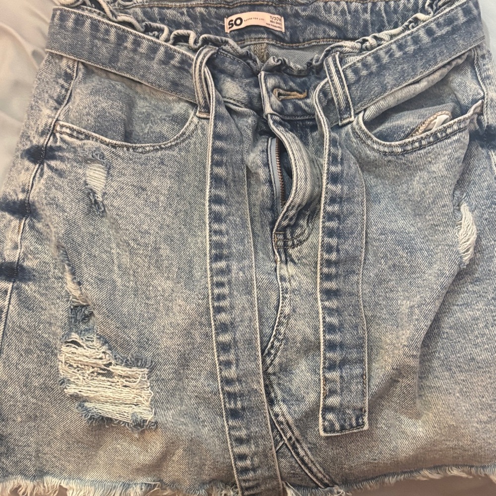 SO Light Blue Denim Skirt with Belt